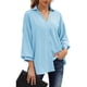 thumbnail image 1 of Camisa con botones para mujer, cuello en V, color puro, manga tres cuartos, camisa con cuello en V y botones para mujer, 1 of 6