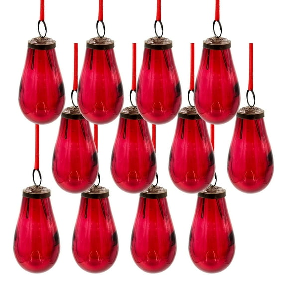 A&B Home Set of 12 Red Teardrop Glass Ornament with Antique Brass Accent 2" x 2" x 3.8"