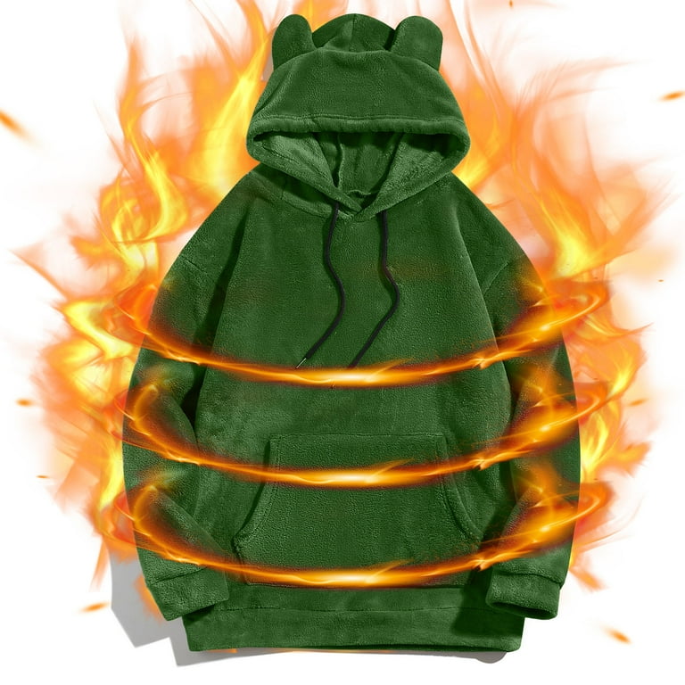 GA WEIHUA Saving,Cute Teddy Bear Ears Hoodie for Men Fuzzy Sherpa