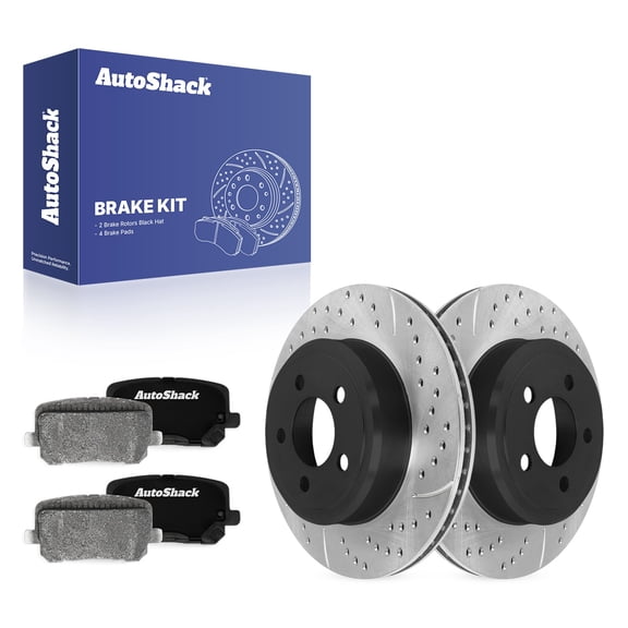 AutoShack Rear Vented Drilled & Slotted E-Coated Brake Rotors   Ceramic Pads 6-PC Brake Kit Replacement for 2014 Dodge Charger ShadowGuard 12.59" (319.8 mm)