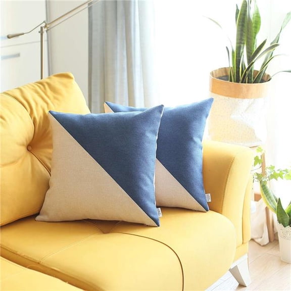 18 x 18 x 1 in. Blue & Ivory Diagonal Pillow Covers, Set of 2