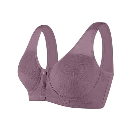 Ohufall Bras for Women Plus Size Front Closure Full Coverage No Underwire Bras for Seniors Comfort Wireless Front Close Push up Bras with Back Support Lace Sleeping Everyday Bras