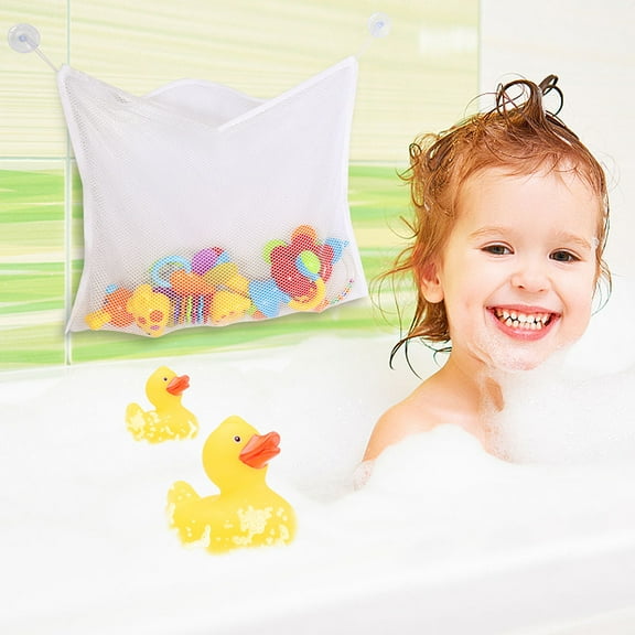 LOLIPPYY White Polyester Mesh Bath Toy Storage Container, Breathable Organizer for Kids' Bathroom, 1 Set
