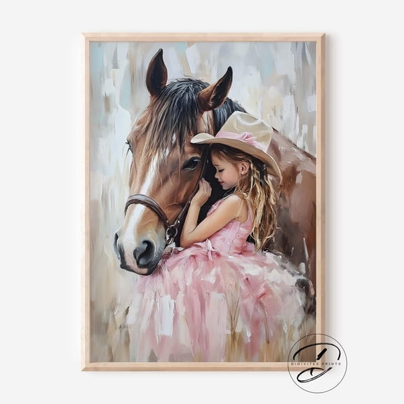 Cowgirl & Horse, Western Nursery Wall Art, Rustic Girls Room Decor, Pink Tutu Coquette Cowgirl Print, Horse Lover Home Decor #25, Unframed Poster Size 8x12