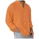 thumbnail image 1 of Camisa lavada de manga larga con botones para hombre: color liso, poliéster, cómoda y holgada para todas las ocasiones, 1 of 8