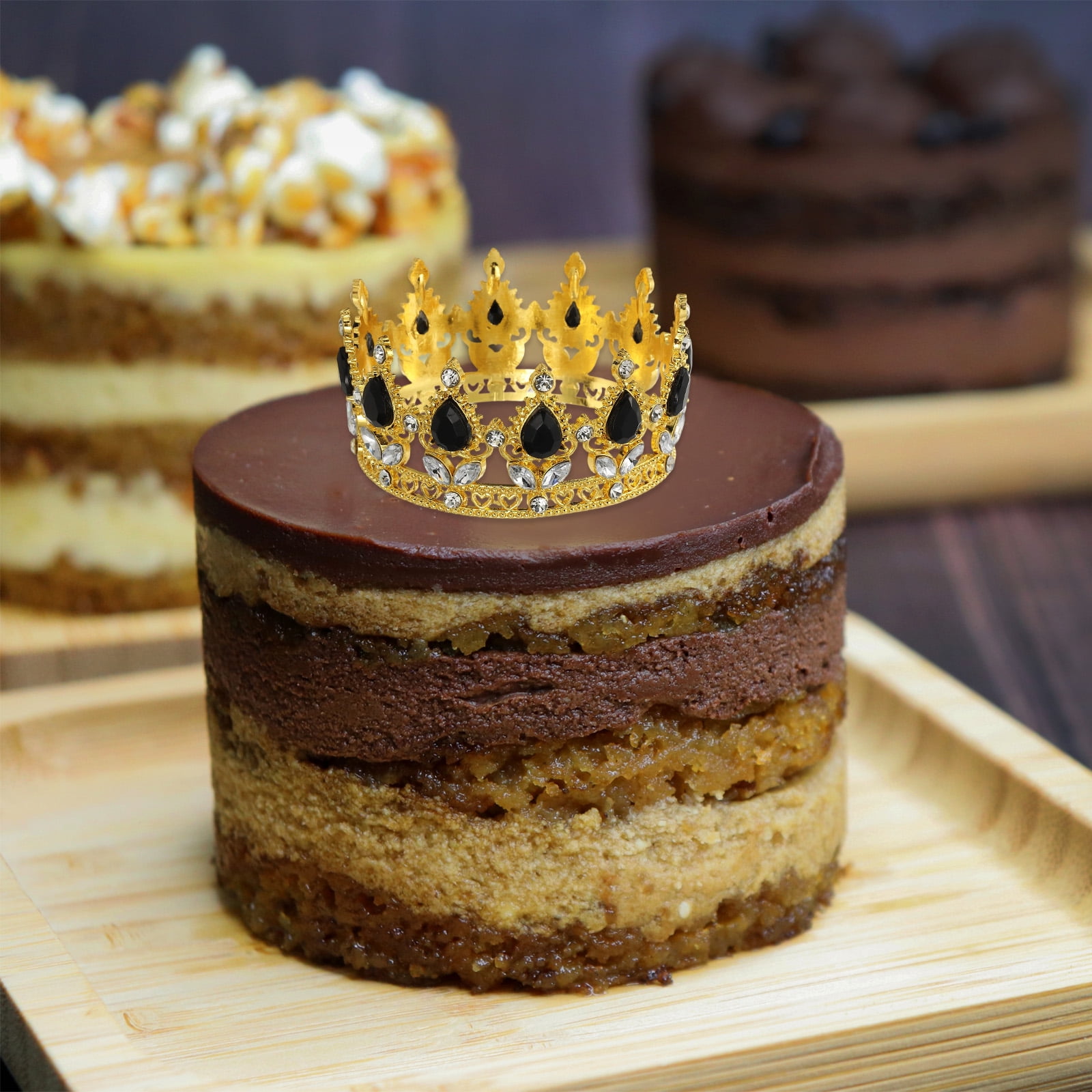 Unique Bargains Mini Crown Cake Toppers with Crystal for Birthday Cake Decor Gold Black