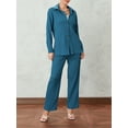 thumbnail image 5 of KelaJuan Women Pants Suit, Elegant Long Sleeve Shirt with Elastic Waist Pants Solid Office Outfit, 5 of 6