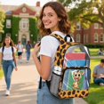 thumbnail image 3 of ZIATUBLES Clear Backpack Heavy Duty 17 Inch, Cartoon Giraffe Spot Print Fabric & PVC Transparent Bookbag With Front & Side Pockets, Sturdy See Through Backpack for School Security, 3 of 7