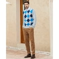 thumbnail image 3 of Kallspin Men's Argyle Crewneck Knit Sweater Wool Blend Long Sleeve Pullover Sweaters(Light Gray,2X-Large), 3 of 7