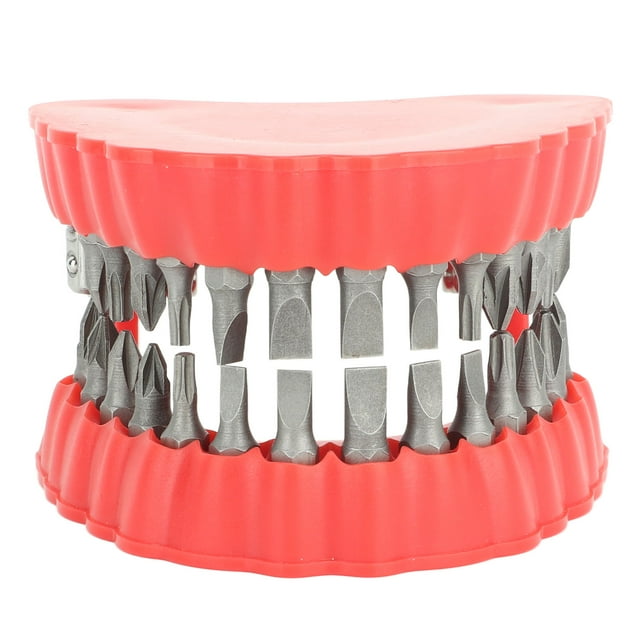 Support de Perceuse à Dentier Grande Capacité Tournevis Organisateur 28 Trous Sculpture 3D Décoration de Bureau Rouge