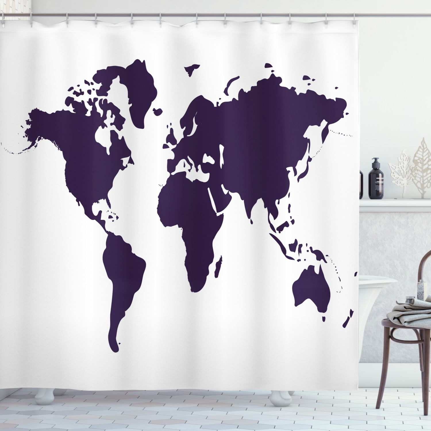 Map Shower Curtain, Indigo Colored Graphic Map of the World Display International Global Theme, Fabric Bathroom Set with Hooks, 69W X 75L Inches Long, Indigo White, by Ambesonne - Walmart.com