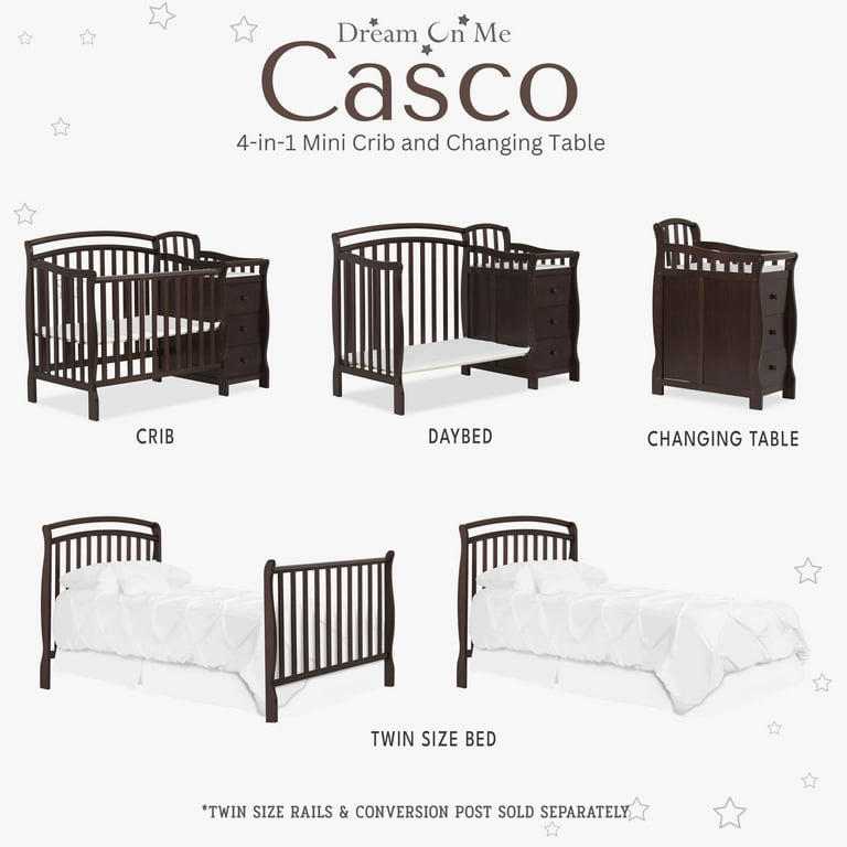 Free Shipping Dream On Me Casco 4 in 1 Mini Crib and Dressing Table Espresso Walmart