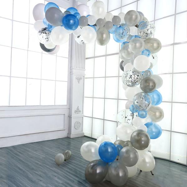 BalsaCircle 120 Light Blue White Silver Clear Plain Balloons Garland Arch Tools Kit Set