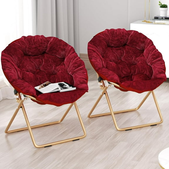 SLSRFD Set of 2, Large Soft Lazy Cozy Comfortable Faux Fur Round Saucer Moon Chairs Set of 2 for Teens and Adults, Burgundy