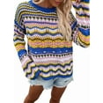 thumbnail image 3 of Women'S Colorful Sweater Crochet Open Knit Long Sleeve Crew Neck Oversized Sweater Blue XL, 3 of 10