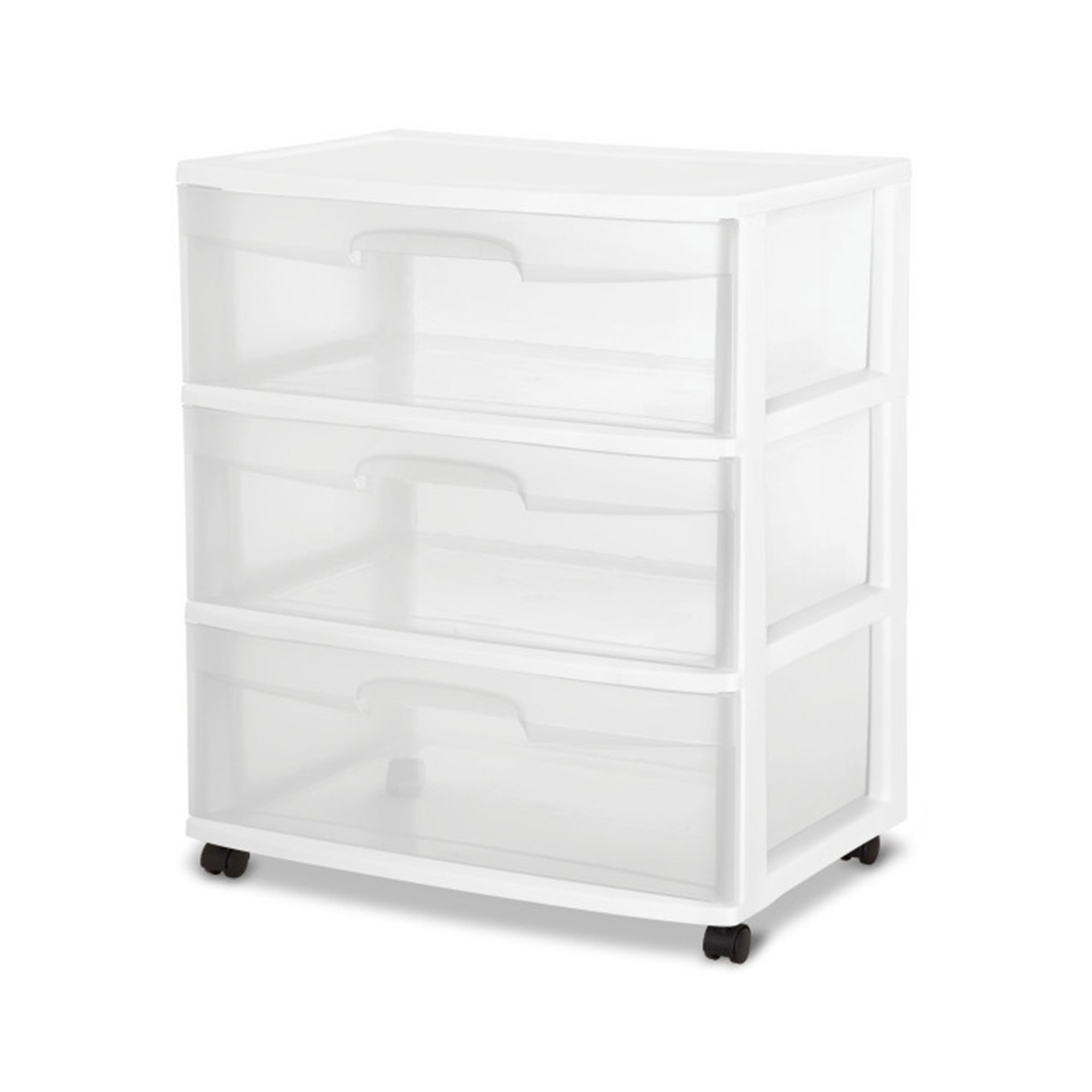 Sterilite At Home 3 Drawer Wide Storage Cart Container with Casters, 3 Pack