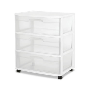 Sterilite At Home 3 Drawer Wide Storage Cart Container with Casters, 3 Pack