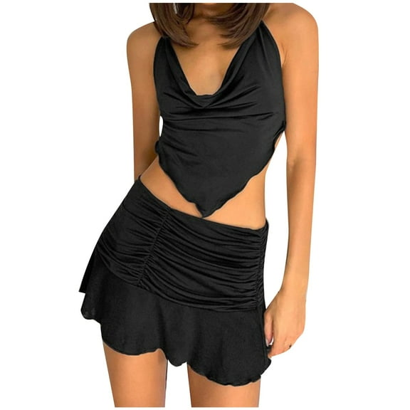 XIAONU Ruched Mini Skirt For Women Satin Flared Hem Sexy Skirt Y2K Clubbing Party Nights Skirt