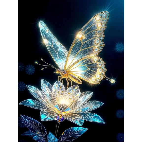 Butterfly Diamond Art Kits for Adults, 5D Diamond Painting Lotus Kits, DIY Full Round Drill Diamond Dots Paintings Picture Gem Art Craft for Home Wall Decor 12x16 Inch