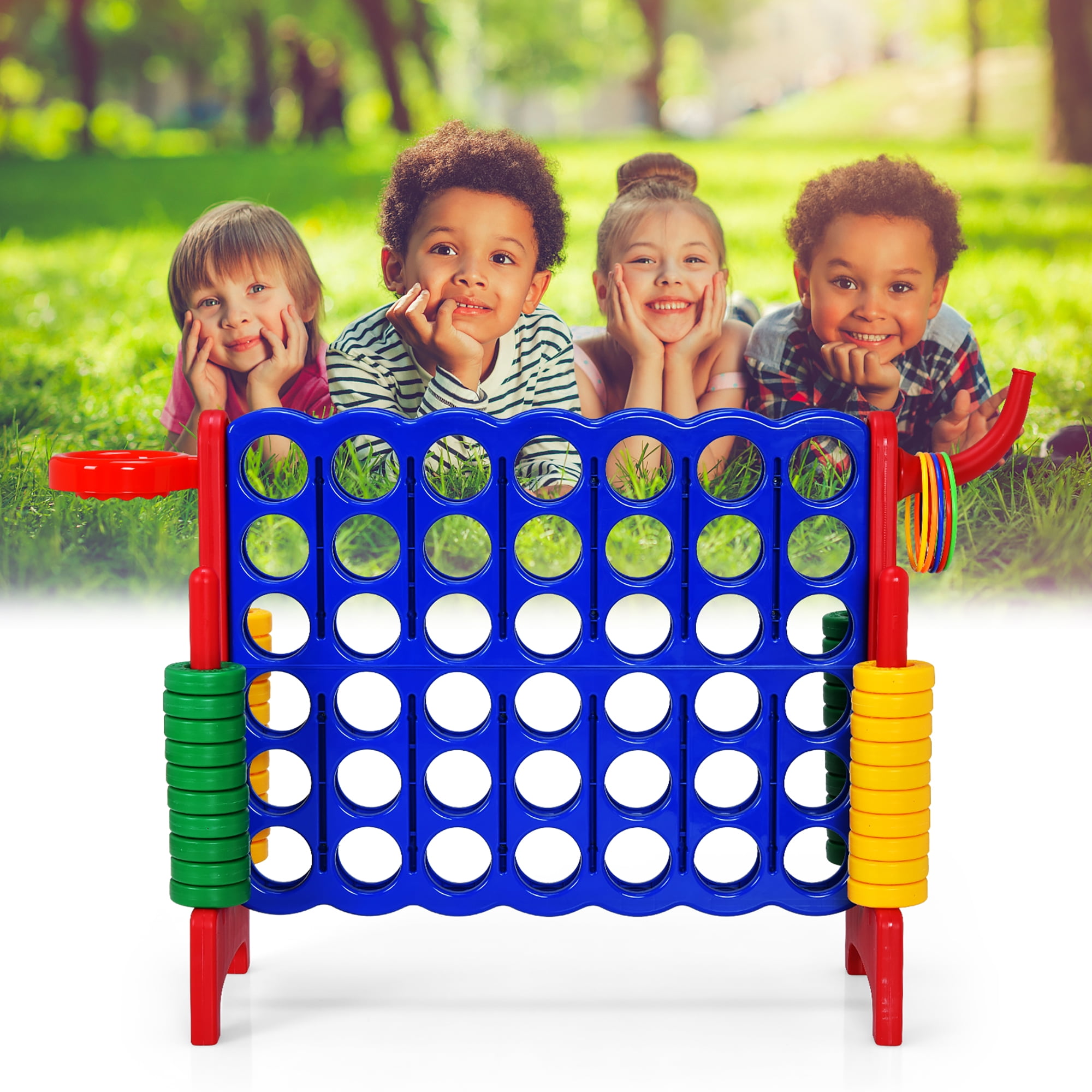 Costway 4-in-A Row Giant Game Set w/Basketball Hoop for Family Red