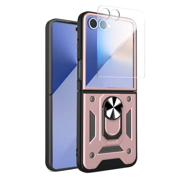 Mynvo Case for Samsung Galaxy Z Flip 8 with Screen Protector, Built-in Kickstand Hard PC Rugged Non-Slip Anti-Fingerprint Shockproof Protective Back Cover for Women Men