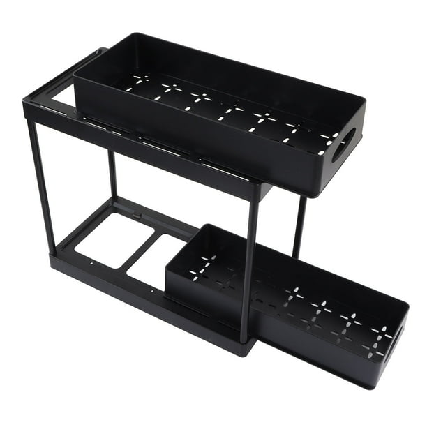 Organizador debajo del fregadero deslizante extraíble de doble capa debajo del fregadero organizador de encimera para baño cocina lavadero negro