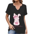 thumbnail image 1 of Corto para las Mujeres Casual Verano 2025 Pascua Impresión V-Cuello Camiseta, Ligero 95% Poliéster 5% Spandex Top para Toda la Temporada Hogar Y Diario, 1 of 7