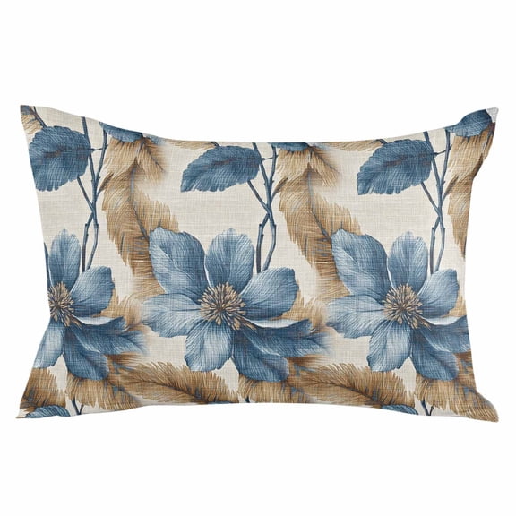 Blue Brown Botanical Throw Pillow Cover 12 x 20 Inch Decorative Pillow Cover Flowers Vintage Summer Lumbar Pillowcase Seasonal Rectangle Cushion Case for Couch Sofa Bed Living Room