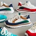 thumbnail image 2 of Men'S Stylish All-Season Sneakers - Round Toe Lace-Up Design, Green & White Striped Outdoor Sneakers for Hiking ， Breathable Faux Casual Shoes with PVC Sole,, 2 of 9