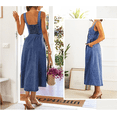 thumbnail image 4 of Stretchy Smocked Denim Dress for Women Sleeveless Babydoll Button Down Midi Long Jean Dresses, 4 of 6
