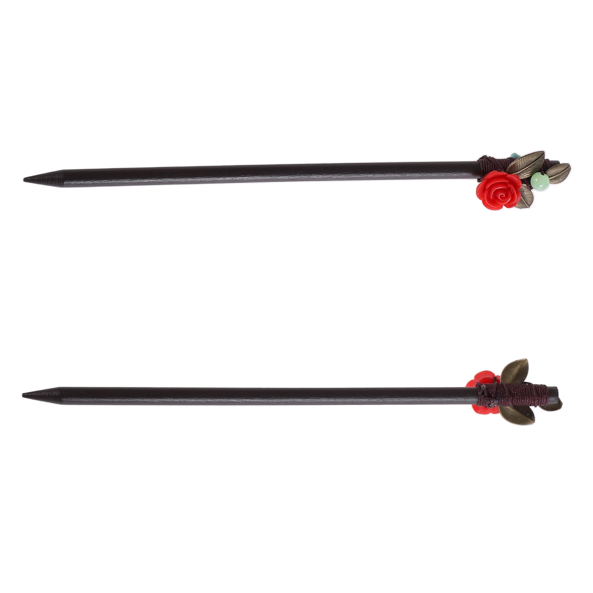 Unique Bargains Hair Chopstick for Women Black Red 1 Pc [Flower Leaves]