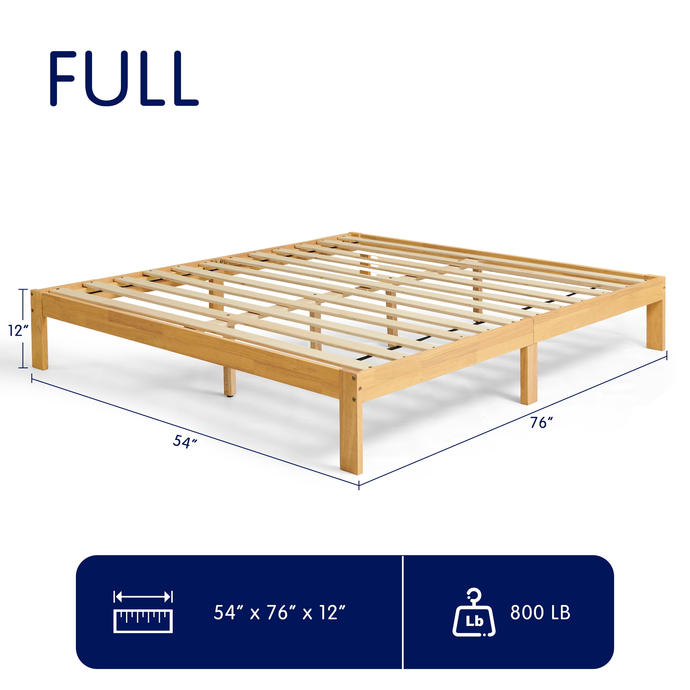 Full Size Bed Frame, Solid Wood Platform with Wood Slat Support, No Box Spring Needed, Natural