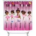 thumbnail image 2 of 4PCS African American Shower Curtain Set, Inspirational Teal Blue Pink Butterfly Afro Black Woman Black Girl Bathroom Decor, Waterproof Fabric Black Shower Curtain, Non-Slip Bath Mat, 2 of 7