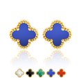 thumbnail image 1 of JeenMata Pendientes de Botón con Flores Azules Bañados en Oro Amarillo, 1 of 6