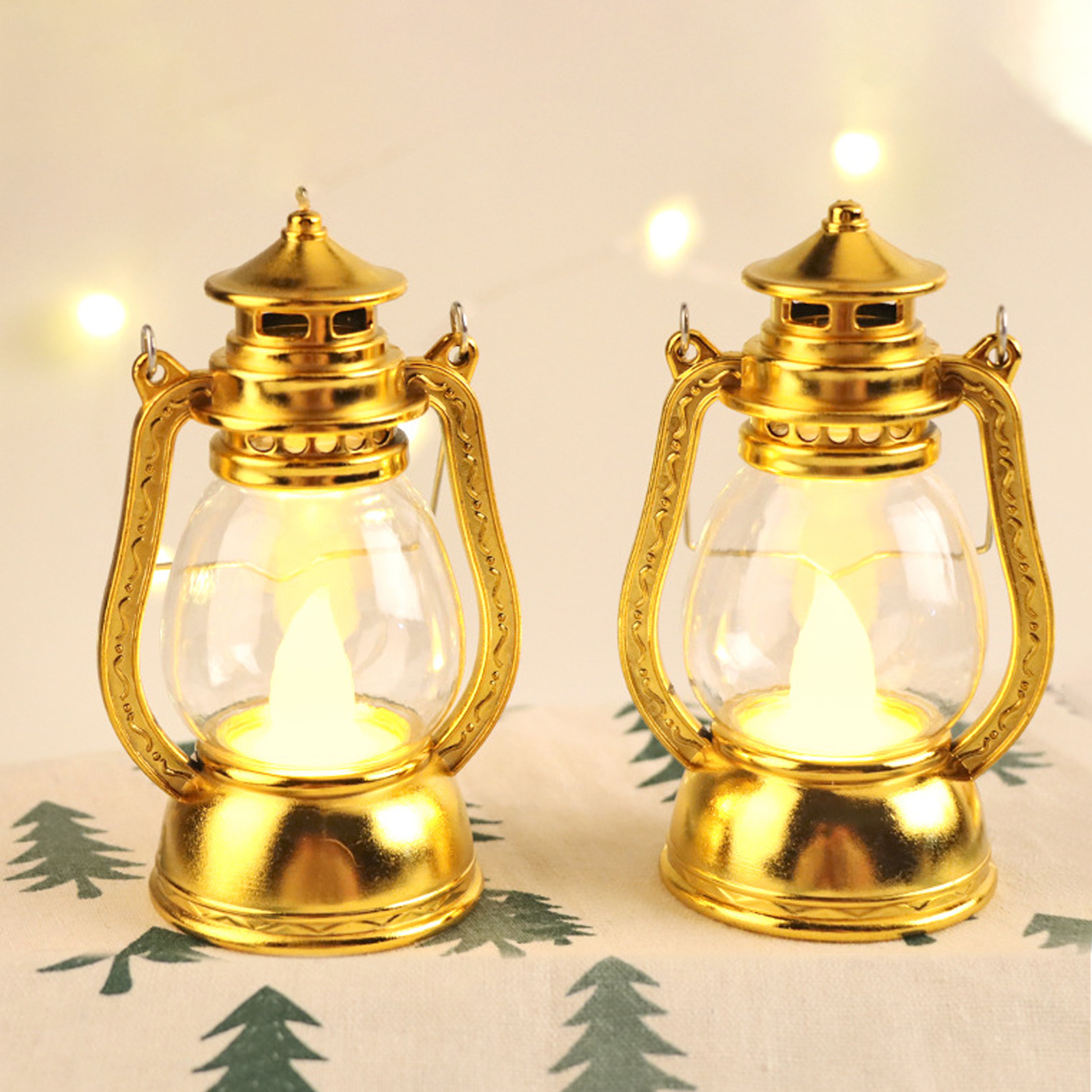 LED Lantern Golden Plated Battery PoweRed Home Decoration Warm Light