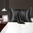 thumbnail image 3 of Unique Bargains Retro Satin Ruffle Pillowcases 2Pcs with Envelope Black Standard, 3 of 8