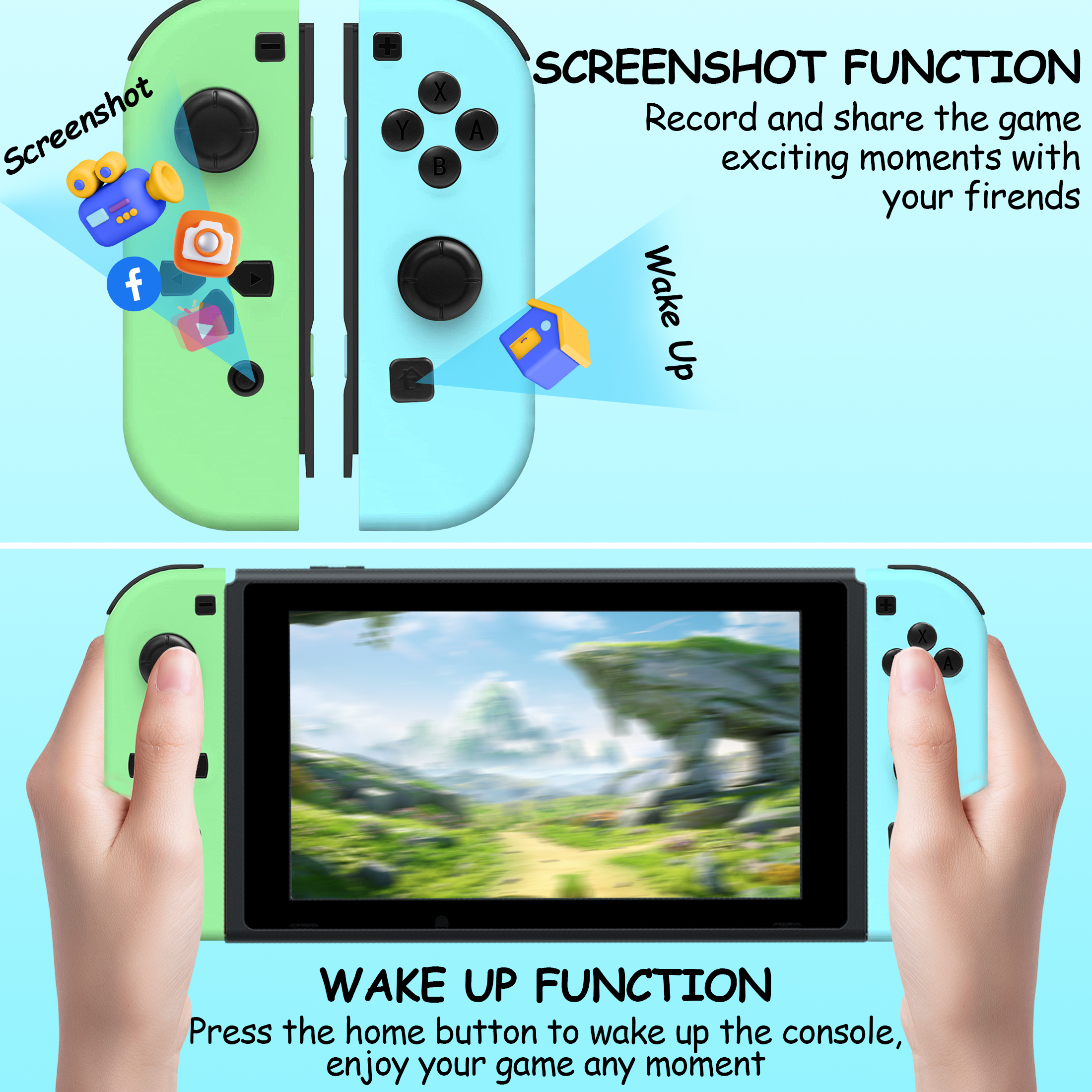 Controlador de Juegos Dividido Inalámbrico, Gamepad Bluetooth con Movimiento y Vibración, Controlador Recargable para Consola Portátil 5