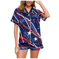 thumbnail image 1 of toraway Pyjama Femme Grande Taille Mode Décontractée Imprimé Drapeau Manches Courtes Col à Revers Ensemble de Pyjama TG, 1 of 3
