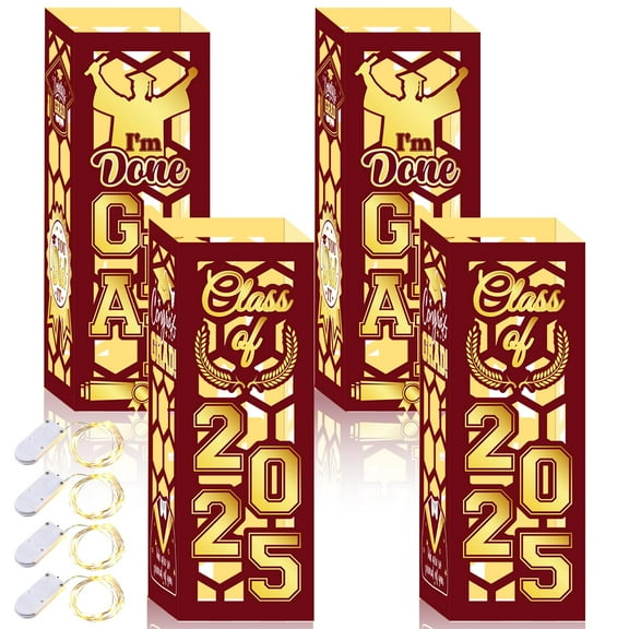 6 Pcs Graduation Table Centerpieces Lantern Boxes LED Light Red Class 2025