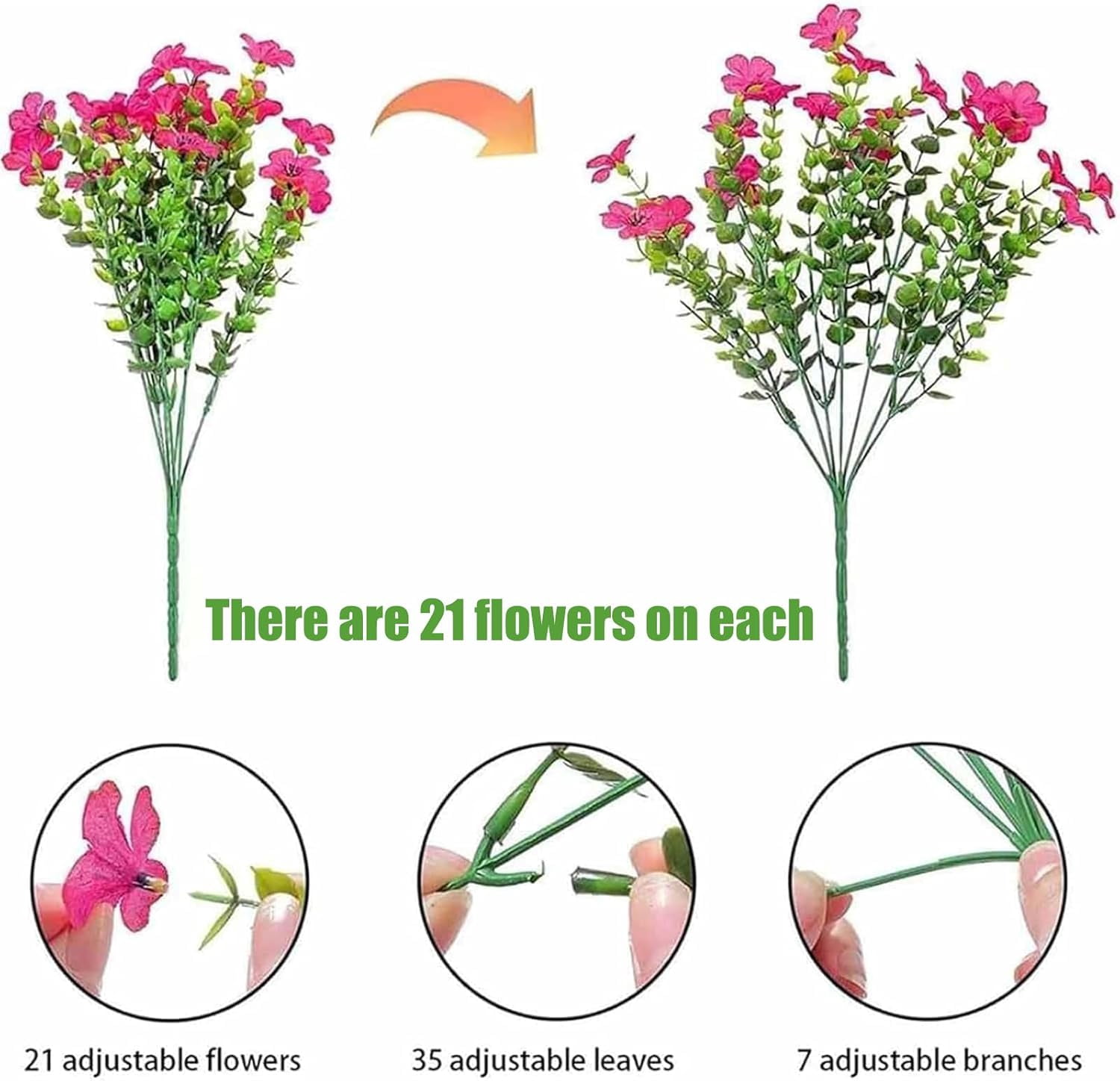 Yocowell Artificial Flowers, No Fading No Odor, Intrinsici Flowers,UV Resistant Artificial Flowers for Spring/Summer/Antumn Decor, No Maintenance