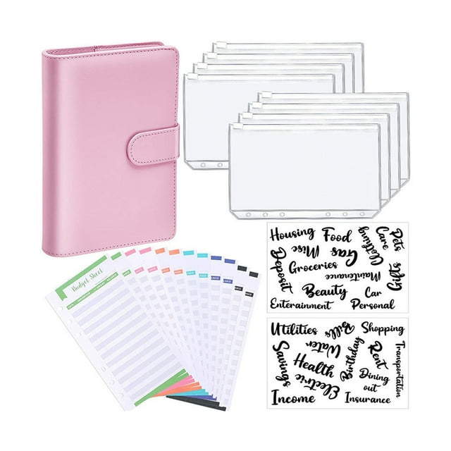 PU Leather Notebook Binder Budget Planner Binder Cover with Binder Pocket Personal Cash Budget Envelopes