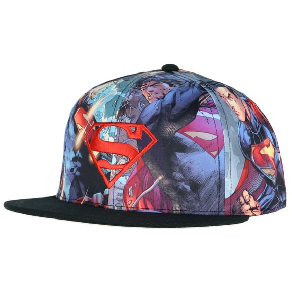 DC Comics Superman Adult Hat Fighting Scenes Sublimated Adjustable Snapback Hat for Men and Women