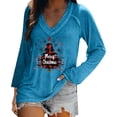 thumbnail image 2 of EchfiProm V Neck Shirts for Women Christmas Business Reindeer Long Sleeve Xmas Graphic Females Tee Shirts Sky Blue, 2 of 6