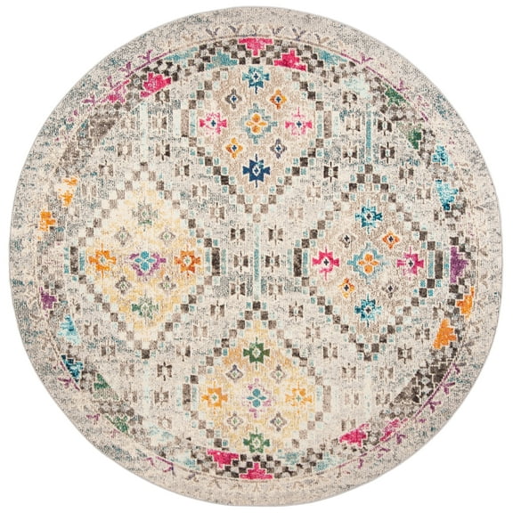 SAFAVIEH Madison Lanford Vintage Geometric Area Rug, Grey/Yellow, 3' x 3' Round
