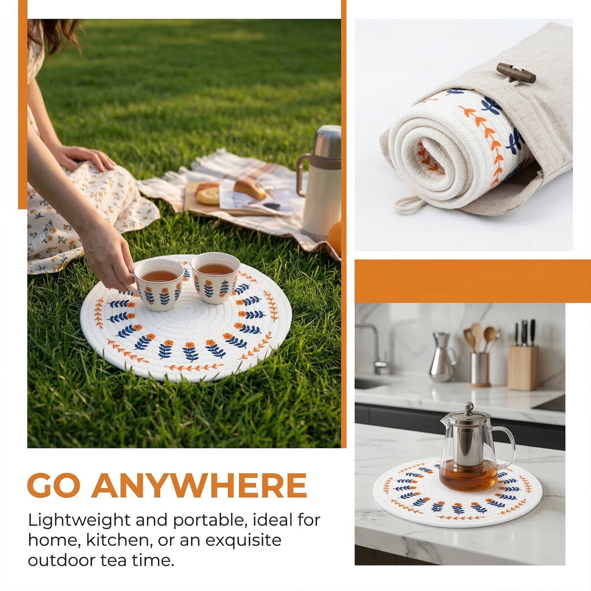 Unique Bargains Round Pot Holders Heat Resistant Non Slip Hot Pads for Cooking 9.45in 1Pcs