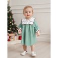 thumbnail image 4 of RUINIXCW Toddler Baby Girl Christmas Dress Outfit Kids Little Girl Fall Winter Plaid Gingham Dress Candy Cane Embroidery Doll Collar Long Sleeve Casual Dress, 4 of 9