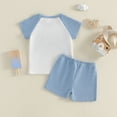 thumbnail image 4 of mgoYE Baby Boy Clothes 6-9 Months Toddler Baby Boy Summer Clothes Embroidered Letter Short Sleeve T-Shirts Elastic Shorts Newborn Infant Boy Outfits(Blue,0-6 Months), 4 of 6