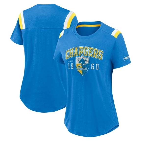 Women's-Nike Heather Blue Los Angeles Chargers Historic Slub Fashion T-Shirt