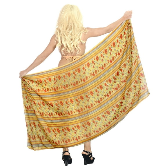 HAPPY BAY Women's Long Vacation Sarongs Coverups Beachwear Pareo Swimwear Summer Bikinis Swim Cover up Wraps Beach Skirts for Women One Size Buttercup, Floral