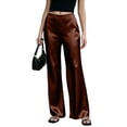thumbnail image 2 of Dwellite Wide Leg Pants for Women Satin Waistband Pants Casual Long Flowy Loose Trousers 2026 Coffee M, 2 of 7